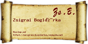 Zsigrai Boglárka névjegykártya
